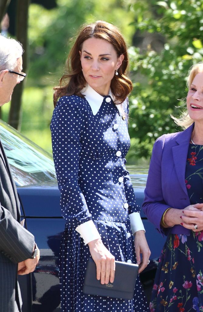 BLETCHLEY, BUCKINGHAMSHIRE, UNITED KINGDOM - 2019/05/14: Kate Middleton, Duchess of Cambridge seen arriving at the D-Day exhibition at Bletchley Park, England. (Photo by Keith Mayhew/SOPA Images/LightRocket via Getty Images)