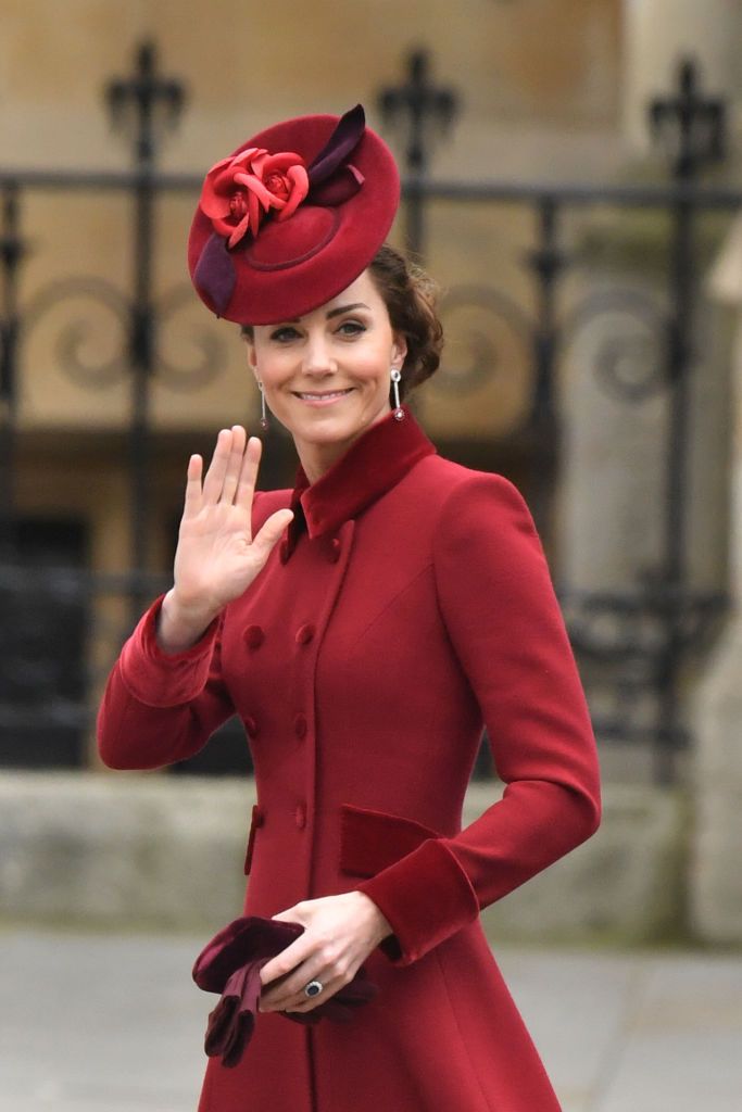 The Duchess of Cambridge arrives at the Commonwealth Service at Westminster Abbey, London on Commonwealth Day. The service is the final official engagement for the Duke and Duchess of Sussex before they quit royal life. (Photo by Dominic Lipinski/PA Images via Getty Images)
