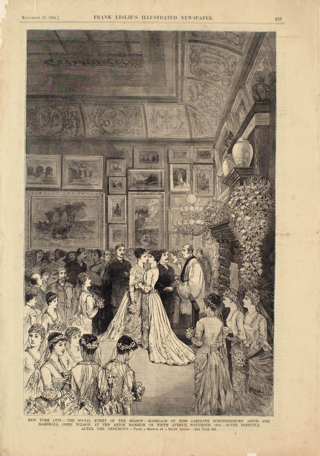 Unknown, New York City, The Social Event of the Season, Marriage of Miss Caroline Schermerhorn Astor, From Frank Leslie's Illustrated Newspaper, 1884, Wood engraving on paper, image: 13 3/4 x 8 7/8 in. (34.9 x 22.6 cm). (Photo by: Sepia Times/Universal Images Group via Getty Images)