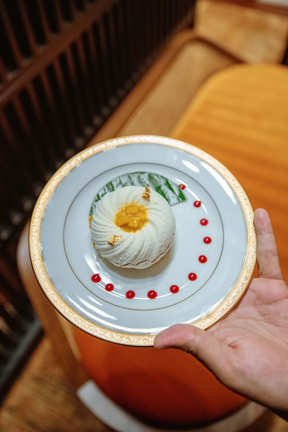 Pineapple cake with passion cream and mango mousse