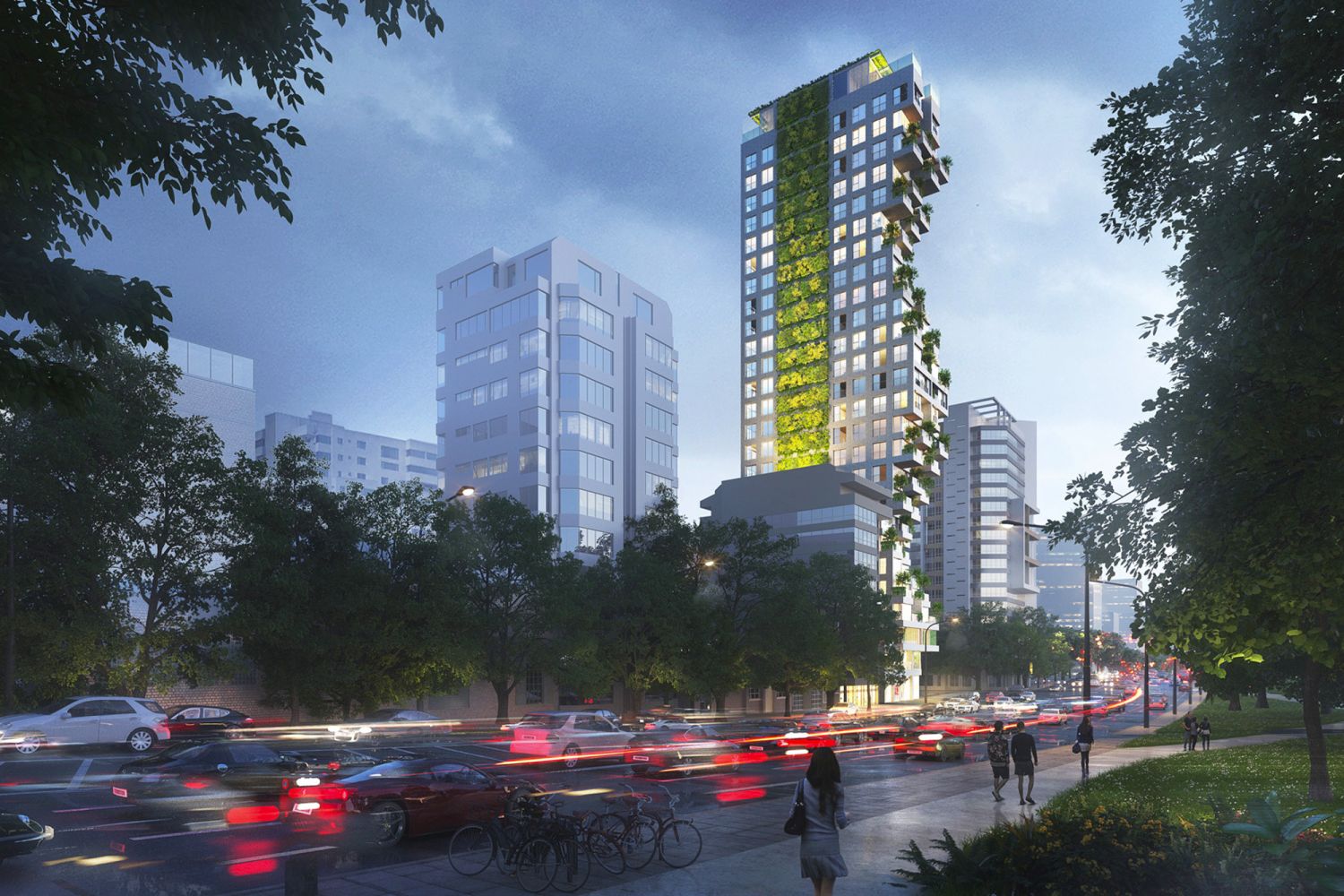 The units are staggered in and out of the vertical plane, resulting in a striking building profile (Rendering courtesy of Safdie Architects)