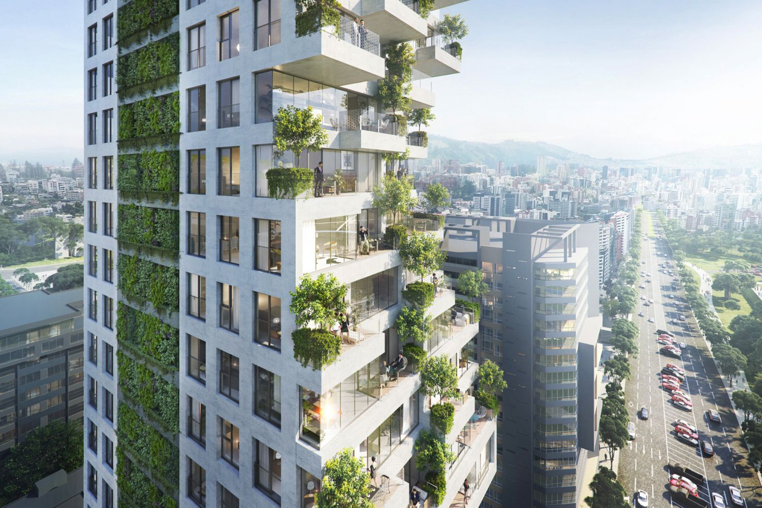 The terraces offer terraces with operable glass walls that merge indoor and outdoor living (Rendering courtesy of Safdie Architects)