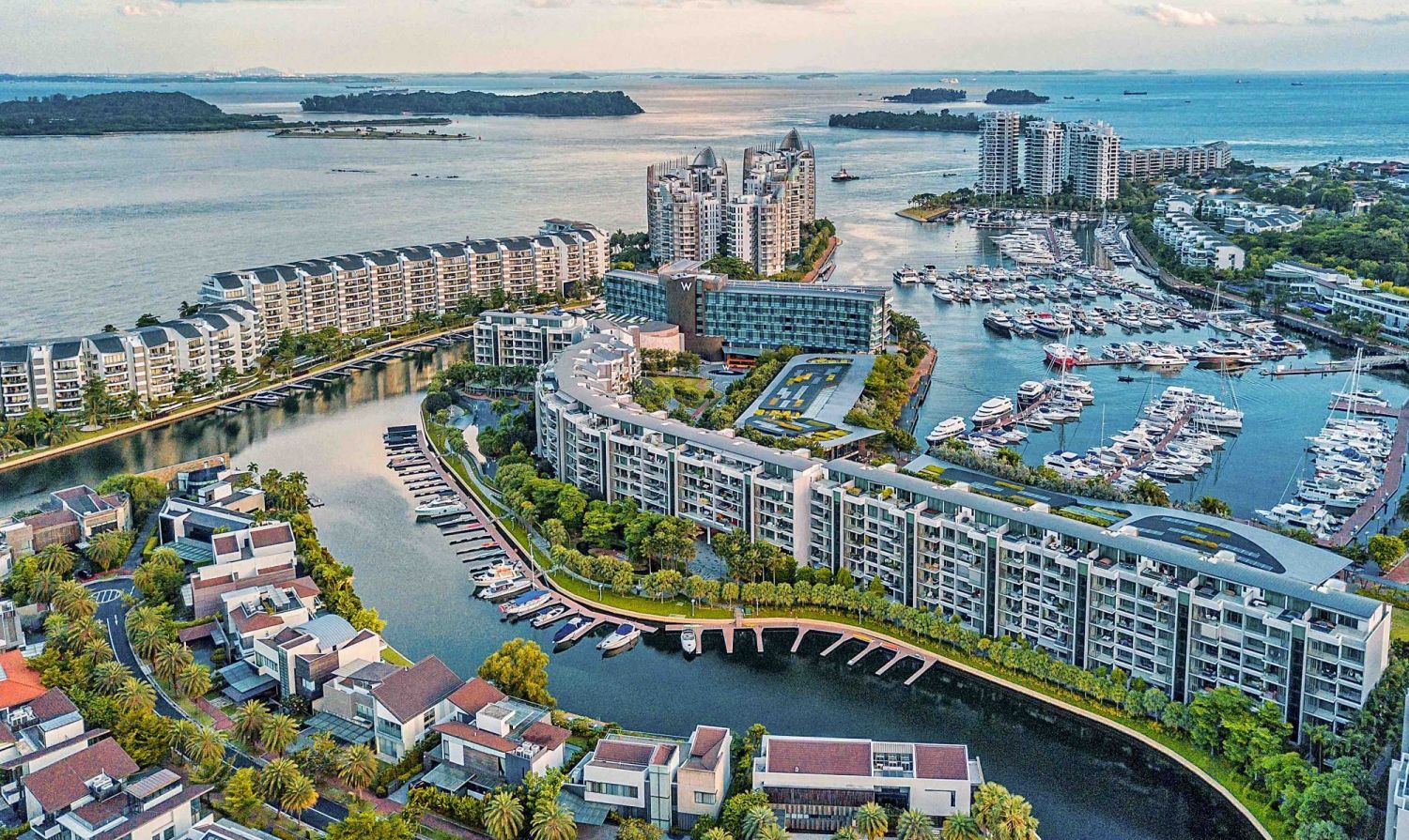 An aerial view of Sentosa Cove, where The Residences at W Singapore Sentosa Cove is located in (Image: WATG)