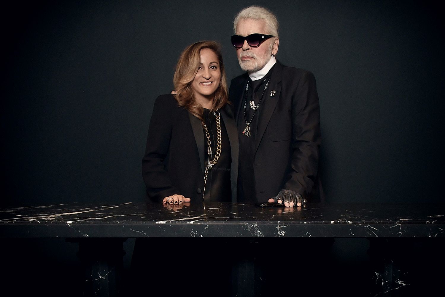 Aline d’Amman pictured together with fashion designer Karl Lagerfeld (Photographed by Stephane Feugere)