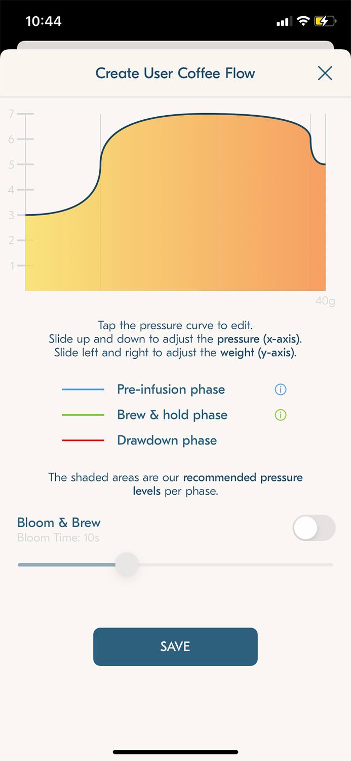 The app also allows you to control your brew's temperature and pressure profile