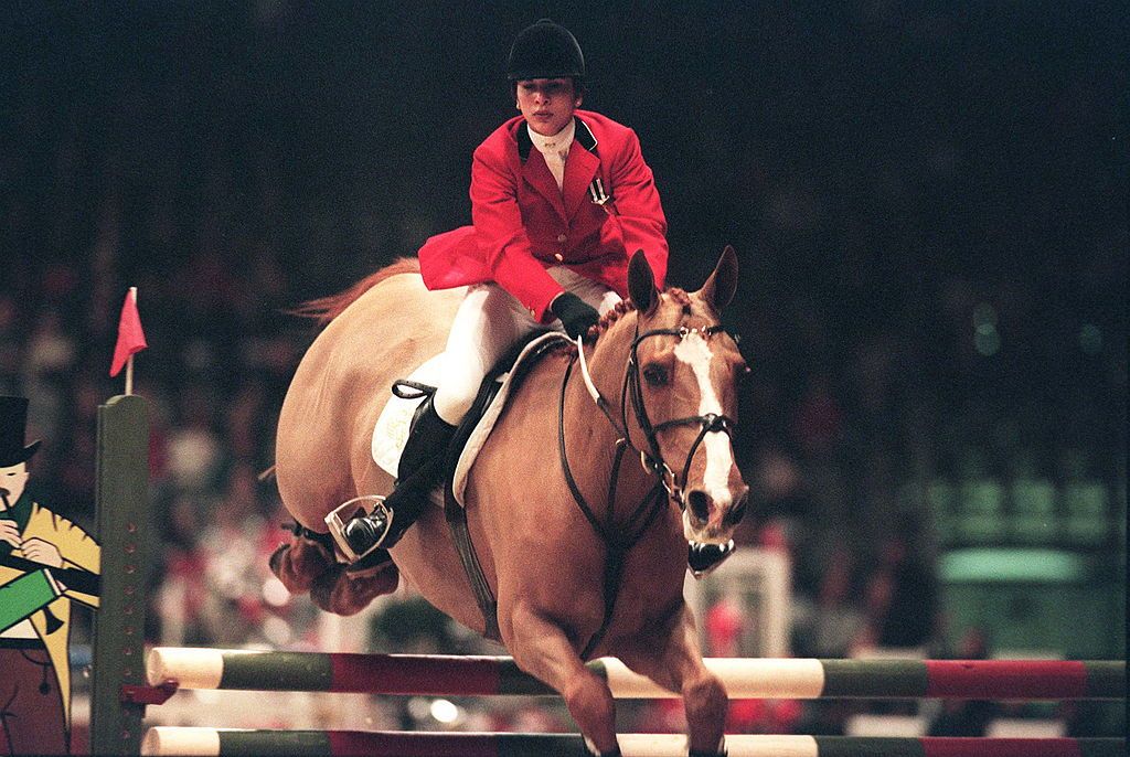 LONDON, UNITED KINGDOM - DECEMBER 18:  Hrh Princess Haya Bint Al Hussein, Daughter Of The Late King Hussein Of Jordan Riding Her Father's Horse 'quiproquo' At The Showjumping Championships  At Olympia  (Photo by Tim Graham Photo Library via Getty Images)