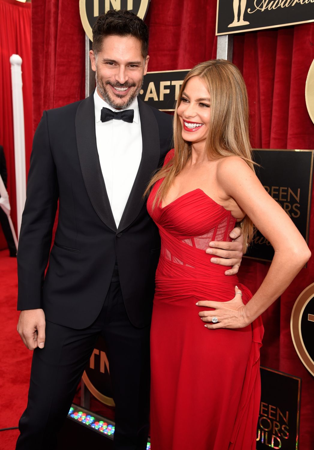 LOS ANGELES, CA - JANUARY 25: Joe Mangeniello and Sofia Vergara attend TNT's 21st Annual Screen Actors Guild Awards at The Shrine Auditorium on January 25, 2015 in Los Angeles, California. 25184_016 (Photo by Kevin Mazur/WireImage)