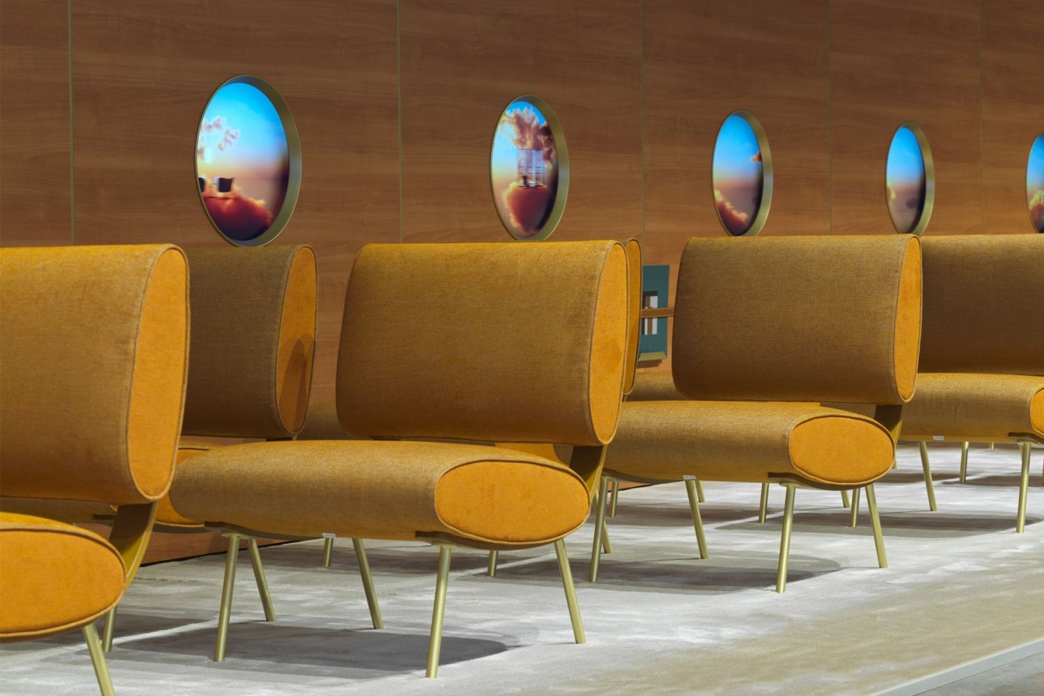 The reissue of Gio Ponti's Round D.154.5 chair, pictured here at Molteni&C's Flight D.154.5 installation at Supersalone (Image: Molteni&C)