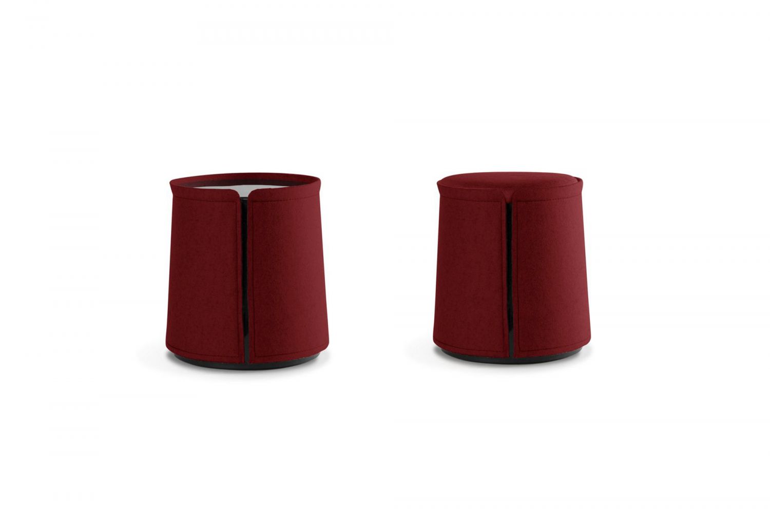Corum ottoman and pedestal table by Joëlle Rigal, from Roche Bobois