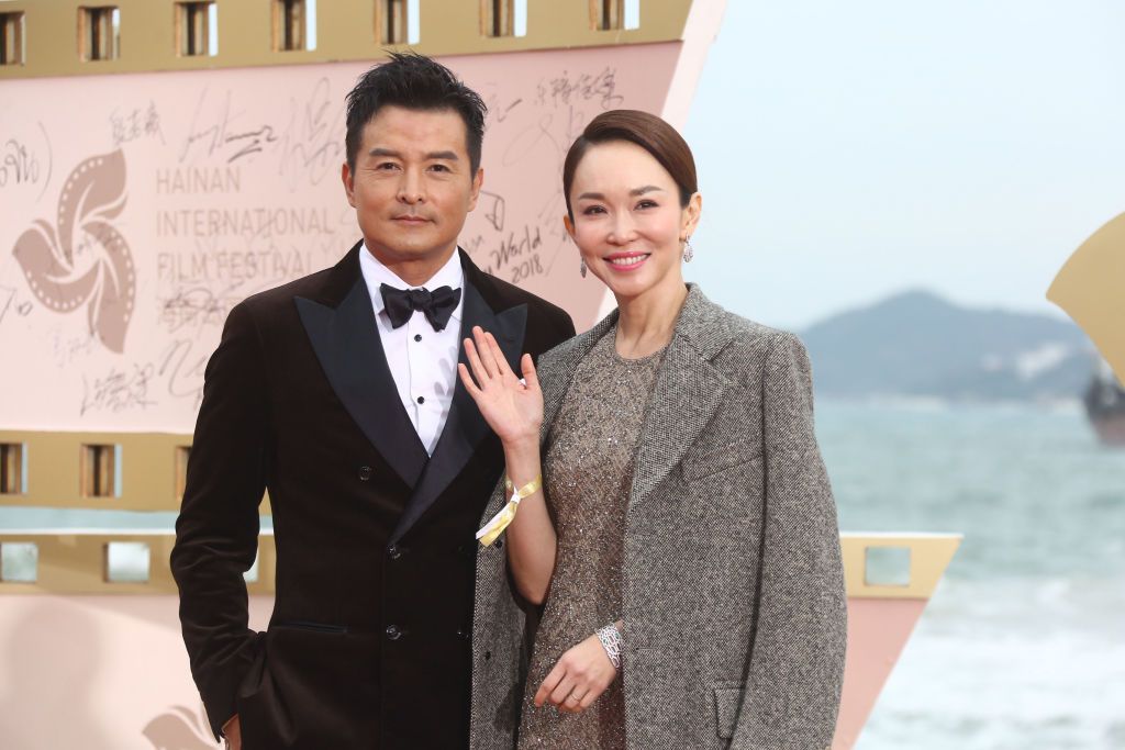 SANYA, CHINA - DECEMBER 16: Actress/singer Fann Woon Fong (aka Fann Wong) and husband actor Christopher Lee arrive at the red carpet during the closing ceremony of 1st Hainan International Film Festival on December 16, 2018 in Sanya, Hainan Province of China. (Photo by Visual China Group via Getty Images/Visual China Group via Getty Images)