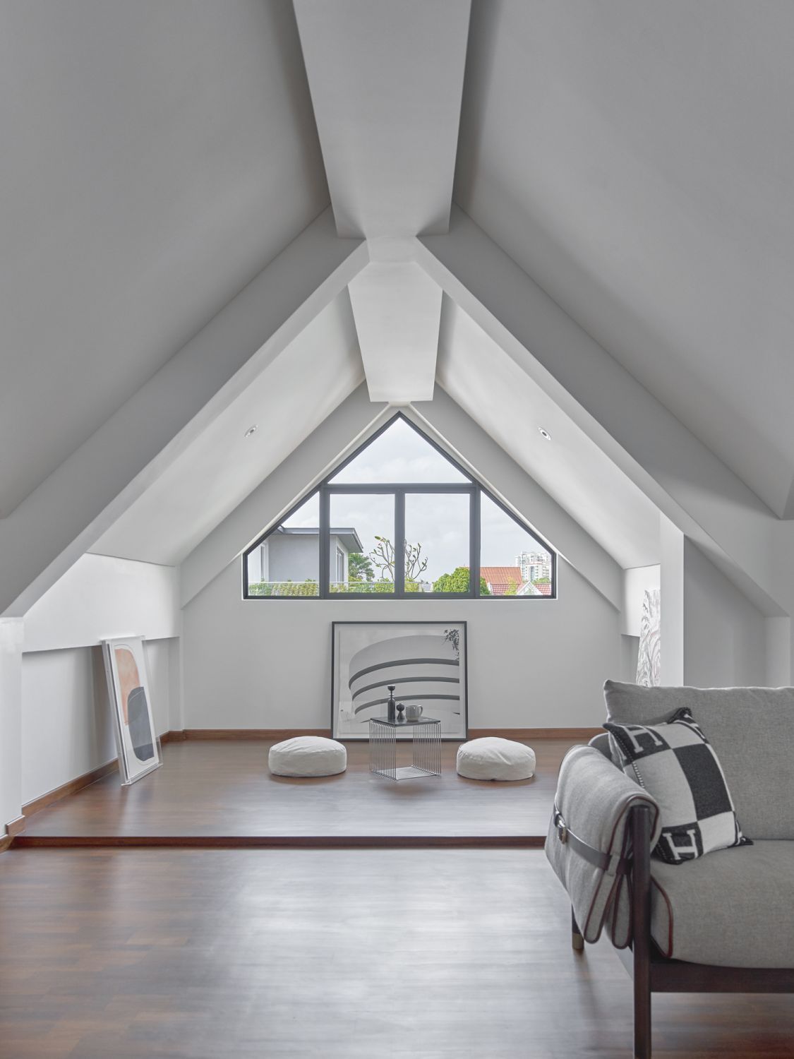 The couple and their guests often gather for karaoke sessions and movie marathons in the entertainment den located in the attic