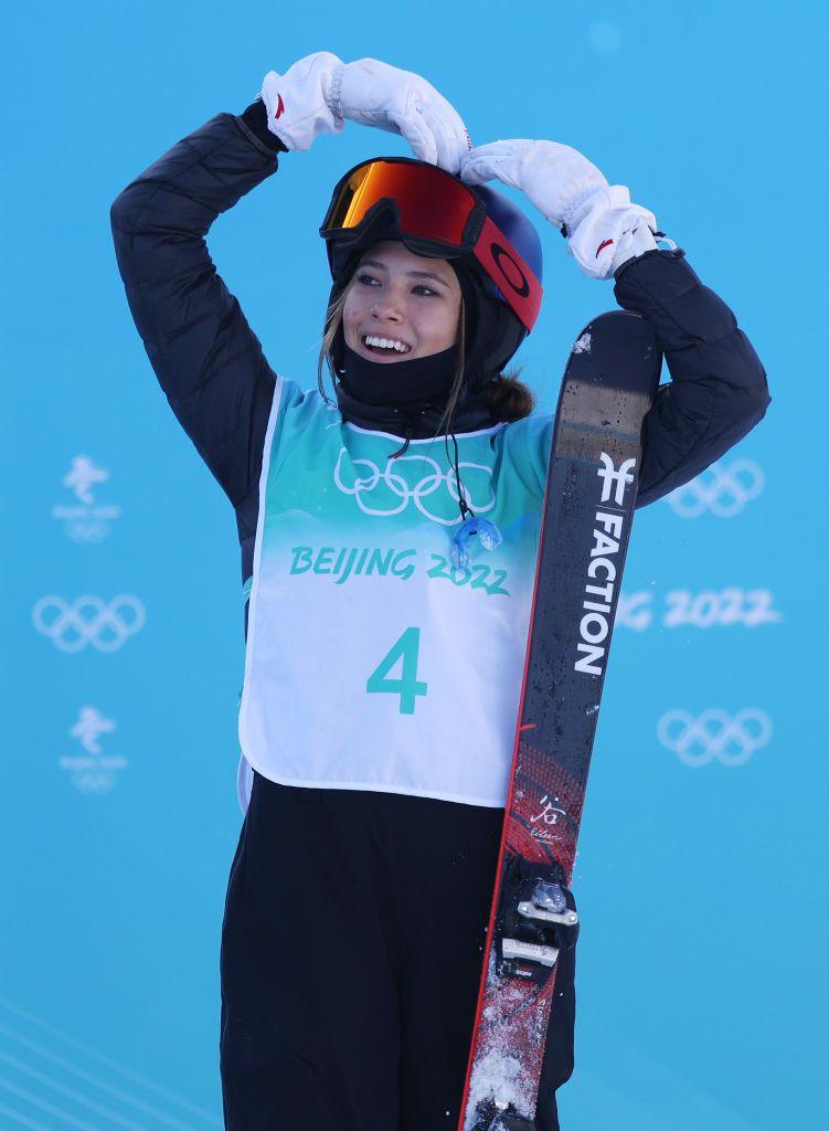 BEIJING, CHINA - FEBRUARY 08: Ailing Eileen Gu of Team China reacts during the Women's Freestyle Skiing Freeski Big Air Final on Day 4 of the Beijing 2022 Winter Olympic Games at Big Air Shougang on February 08, 2022 in Beijing, China. (Photo by Richard Heathcote/Getty Images)