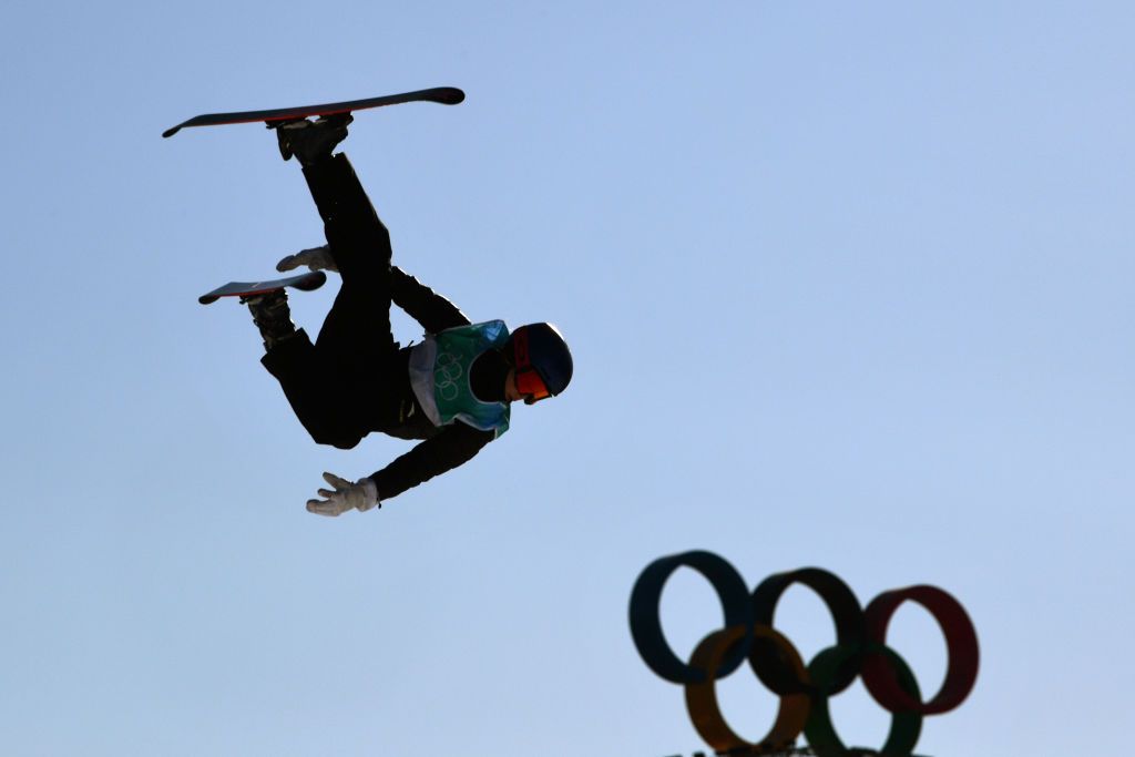 BEIJING, CHINA - FEBRUARY 08: Ailing Eileen Gu of Team China performs a trick during practice ahead of the Women's Freestyle Skiing Freeski Big Air Final on Day 4 of the Beijing 2022 Winter Olympic Games at Big Air Shougang on February 08, 2022 in Beijing, China. (Photo by Justin Setterfield/Getty Images)