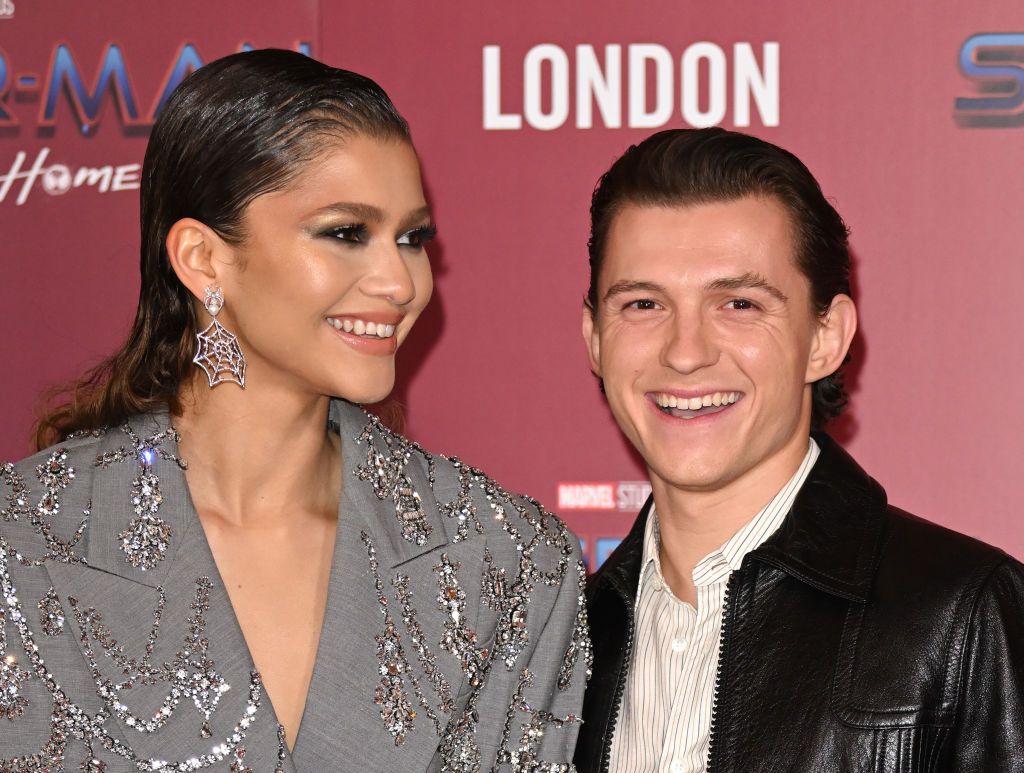 LONDON, ENGLAND - DECEMBER 05: Zendaya and Tom Holland attend a photocall for "Spiderman: No Way Home" at The Old Sessions House on December 05, 2021 in London, England. (Photo by Karwai Tang/WireImage)
