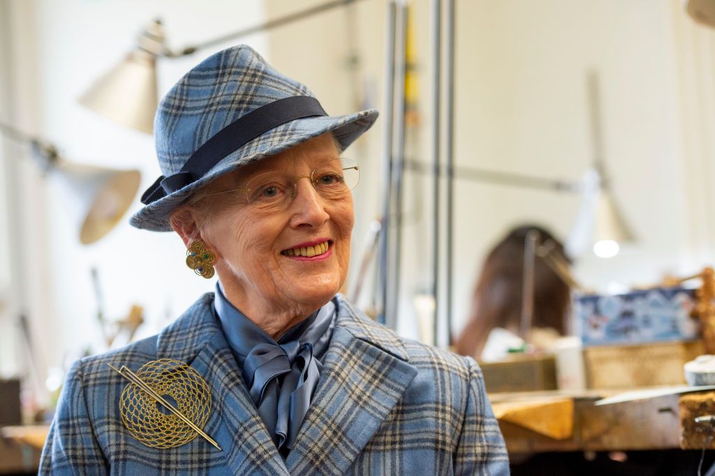 MUNICH, GERMANY - NOVEMBER 13: Queen Margrethe II of Denmark sits in a jewellery workshop during her visit to the Academy of Fine Arts on November 13, 2021 in Munich, Germany. The Danish queen and her son are conducting a state visit to Germany, including the country's federal capital, Berlin, and that of its largest state, Munich, from November 10-13. Denmark and Germany are neighboring countries and close partners politically, historically, economically and culturally. (Photo by Hannes Magerstaedt)