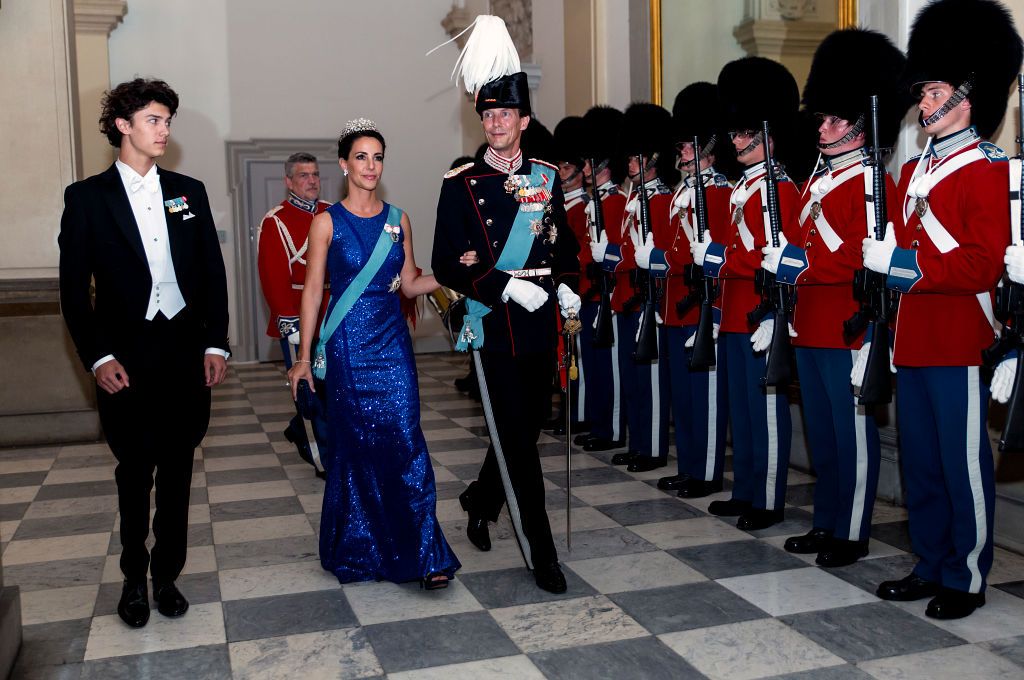 COPENHAGEN, DENMARK - MAY 26: Prince joachim of Denmark with wife Princess Marie and oldest son Prince Nikolai arrive to the gala banquet on the occasion of The Crown Prince's 50th birthday at Christiansborg Palace on May 26, 2018 in Copenhagen, Denmark. Some 350 guest participated in the event (Photo by Ole Jensen/Getty Images)