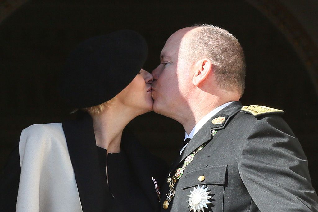 MONACO - NOVEMBER 19:  Princess Charlene of Monaco and Prince Albert II of Monaco attend the National Day Parade as part of Monaco National Day Celebrations at Monaco Palace  on November 19, 2014 in Monaco, Monaco.  (Photo by Toni Anne Barson/FilmMagic)