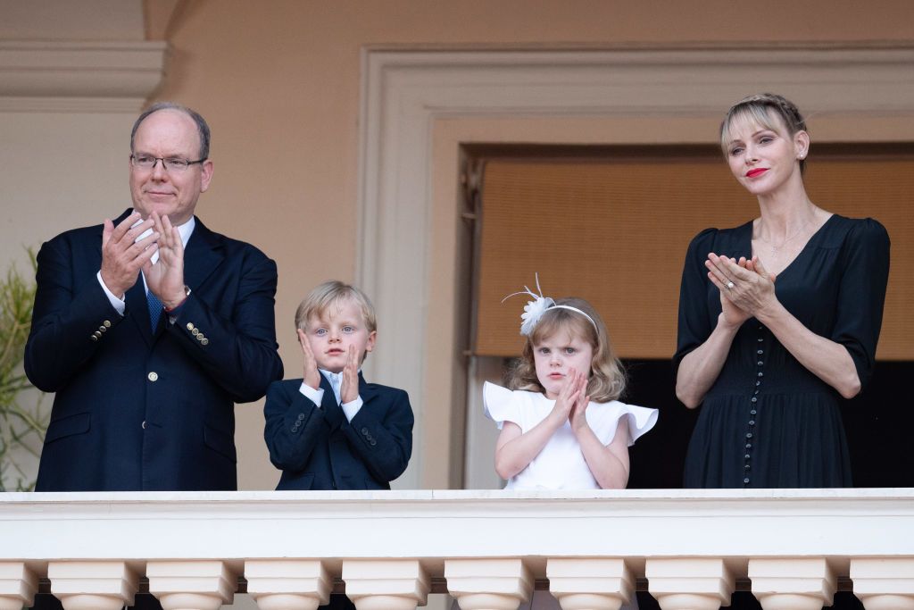 MONACO, MONACO - JUNE 23: (L-R) Prince Albert II of Monaco, Prince Jacques of Monaco, Princess Gabriella of Monaco and Princess Charlene of Monaco attend the Fete de la Saint Jean on June 23, 2020 in Monaco, Monaco. (Photo by SC Pool - Corbis/Getty Images)