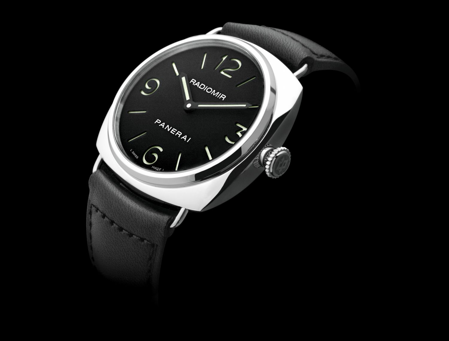 Radiomir - 45mm, PAM00210, OP X Movement, steel, black dial, calf strap