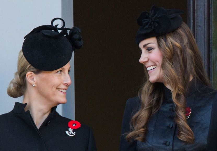 LONDON, ENGLAND - NOVEMBER 10: (L-R) Sophie, Countess of Wessex and Cahterine, Duchess of Cambridge attend Remembrance Sunday at the Cenotaph on Whitehall on November 10, 2013 in London, England. (Photo by Samir Hussein/WireImage)