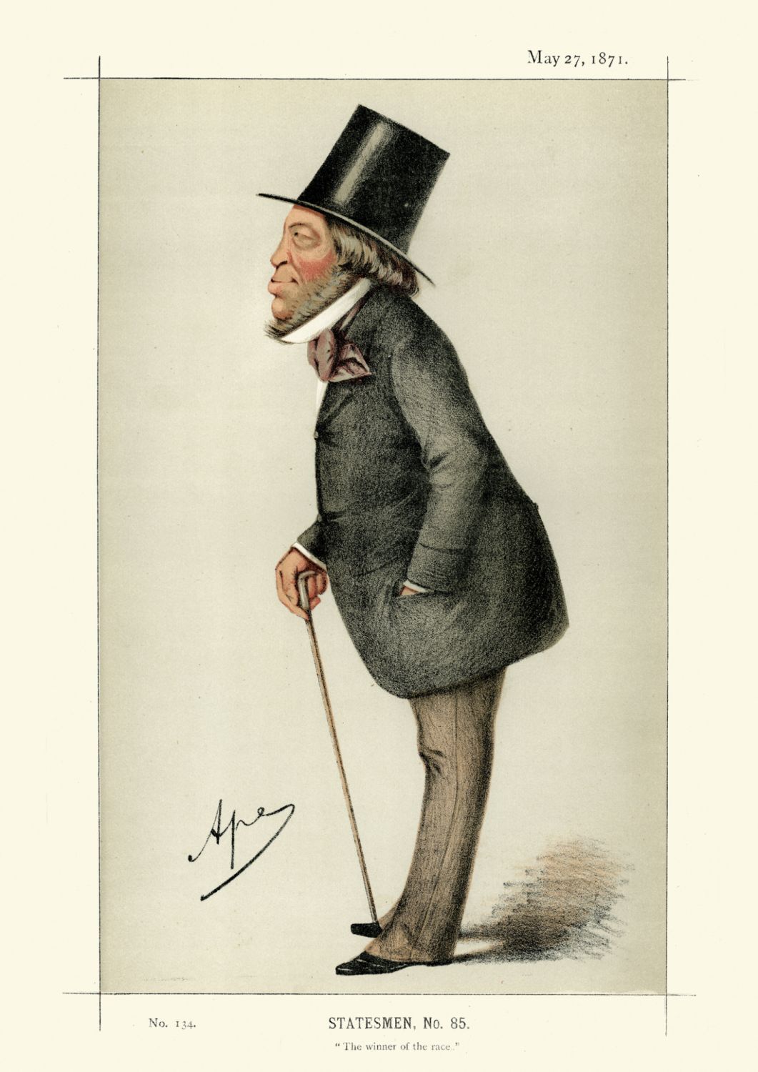 Victorian caricature of Baron Mayer Amschel de Rothschild, 1818 to 1874 of the English branch of the Rothschild family, by Ape. Vanity Fair 1871