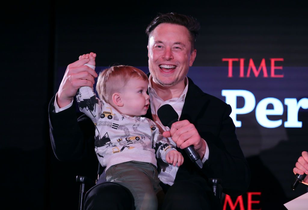 NEW YORK, NEW YORK - DECEMBER 13: Elon Musk and son X Ã A-12 on stage TIME Person of the Year on December 13, 2021 in New York City. (Photo by Theo Wargo/Getty Images for TIME)