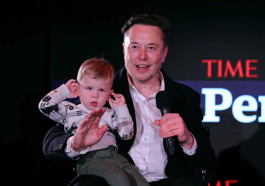 NEW YORK, NEW YORK - DECEMBER 13: Elon Musk and son X Ã A-12 on stage TIME Person of the Year on December 13, 2021 in New York City. (Photo by Theo Wargo/Getty Images for TIME)