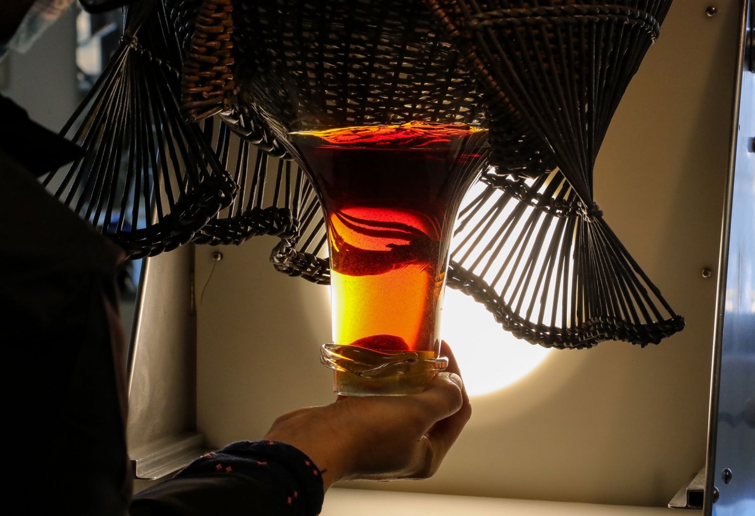 Held up against the light for inspection, the eaux-de-vie looks akin to liquid amber