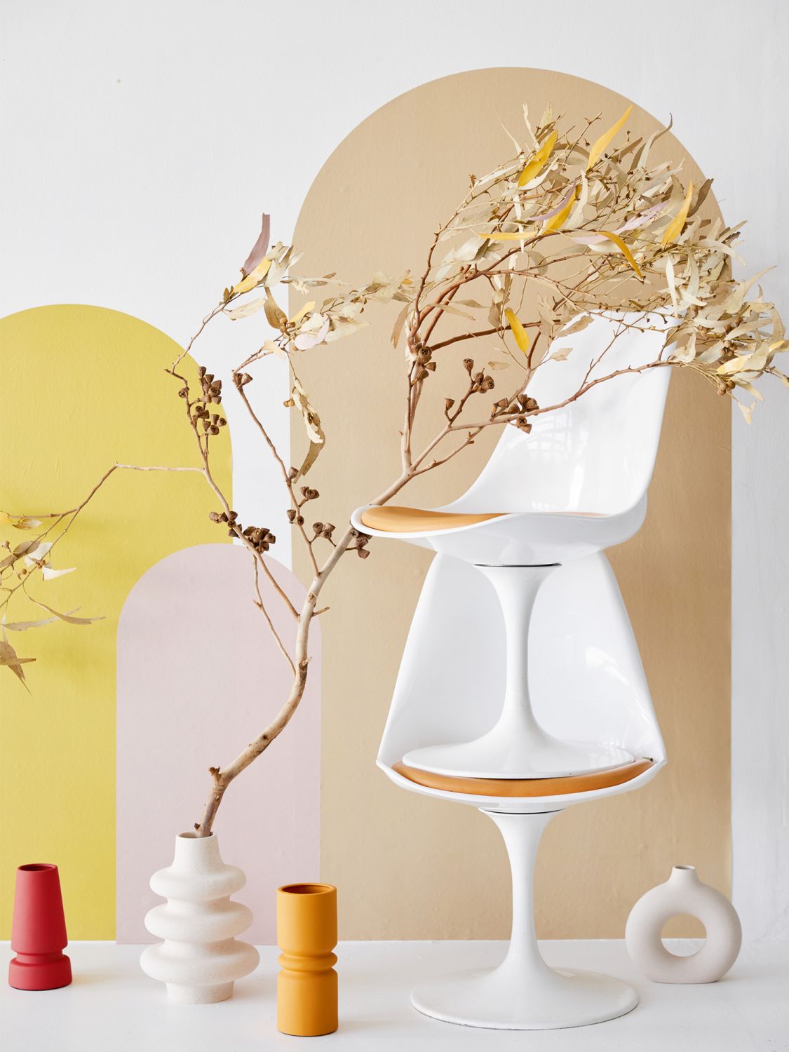 Get the look with vinyl stickers from stickaroo.com, vases from H&M and Obvi; the vintage Tulip swivel chairs are the stylist’s own