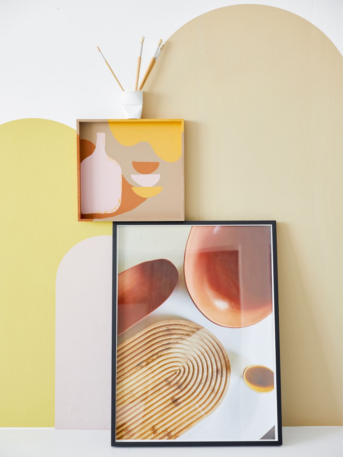 This spread is styled with an arched board from Obvi