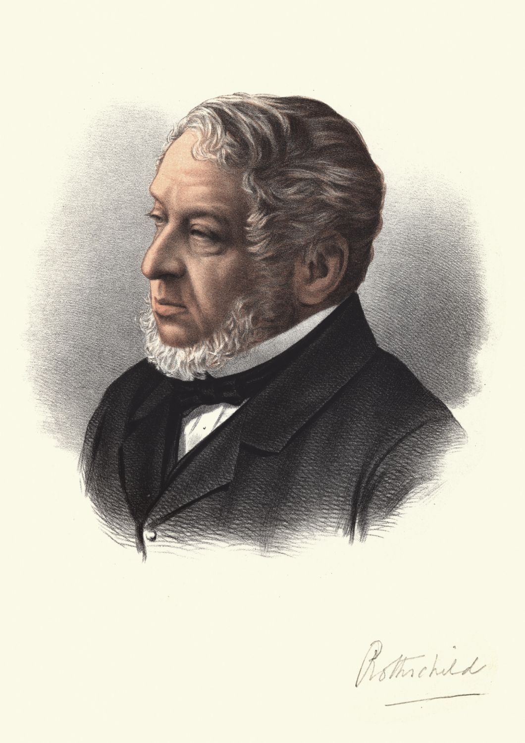 Vintage colour engraving of Lionel de Rothschild, 22 November 1808 to 3 June 1879, a British banker and politician. He became the first practising Jew to sit as a Member of Parliament in the United Kingdom.