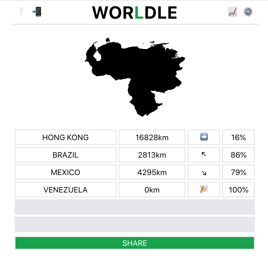 Worldle game example