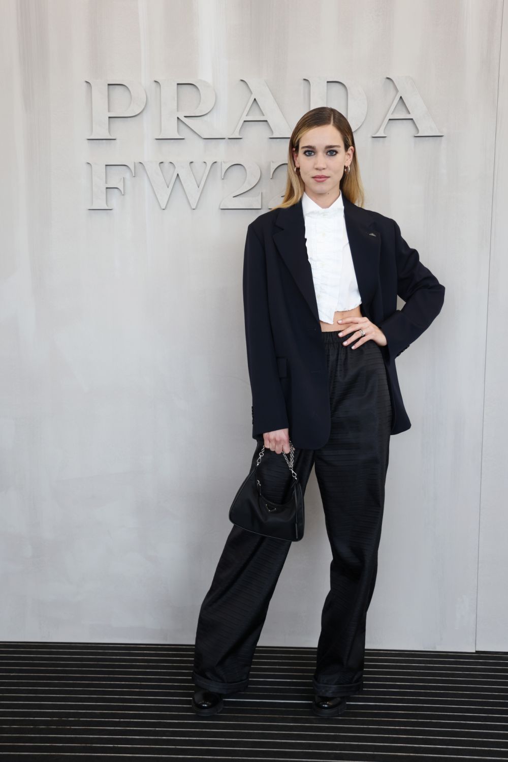 MILAN, ITALY - FEBRUARY 24: Matilda Lutz attends Prada Fall 2022 Womenswear Fashion Show on February 24, 2022 in Milan, Italy. (Photo by Vittorio Zunino Celotto/Getty Images for Prada)