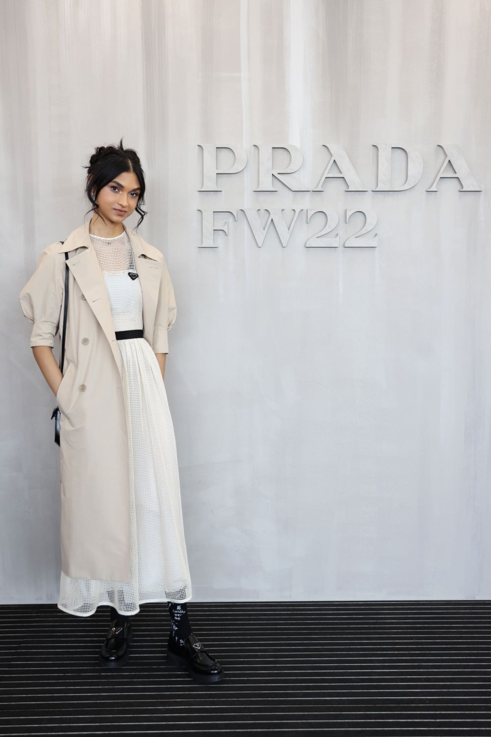 MILAN, ITALY - FEBRUARY 24: Kiara Nirghin attends Prada Fall 2022 Womenswear Fashion Show on February 24, 2022 in Milan, Italy. (Photo by Vittorio Zunino Celotto/Getty Images for Prada)