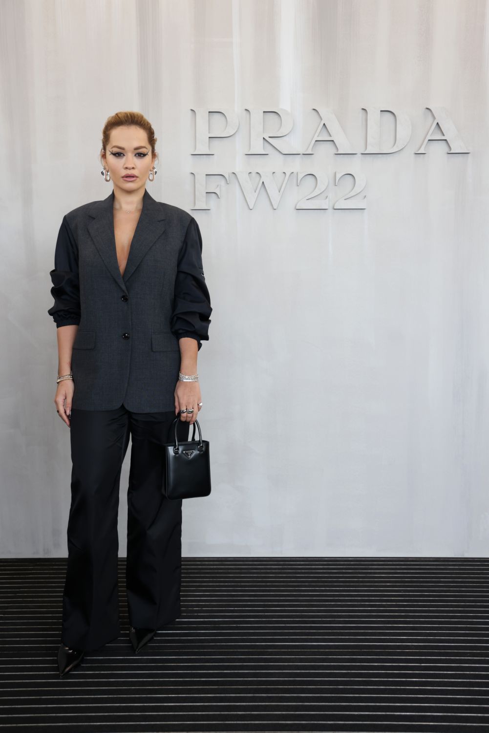 MILAN, ITALY - FEBRUARY 24: Rita Ora attends Prada Fall 2022 Womenswear Fashion Show on February 24, 2022 in Milan, Italy. (Photo by Vittorio Zunino Celotto/Getty Images for Prada)