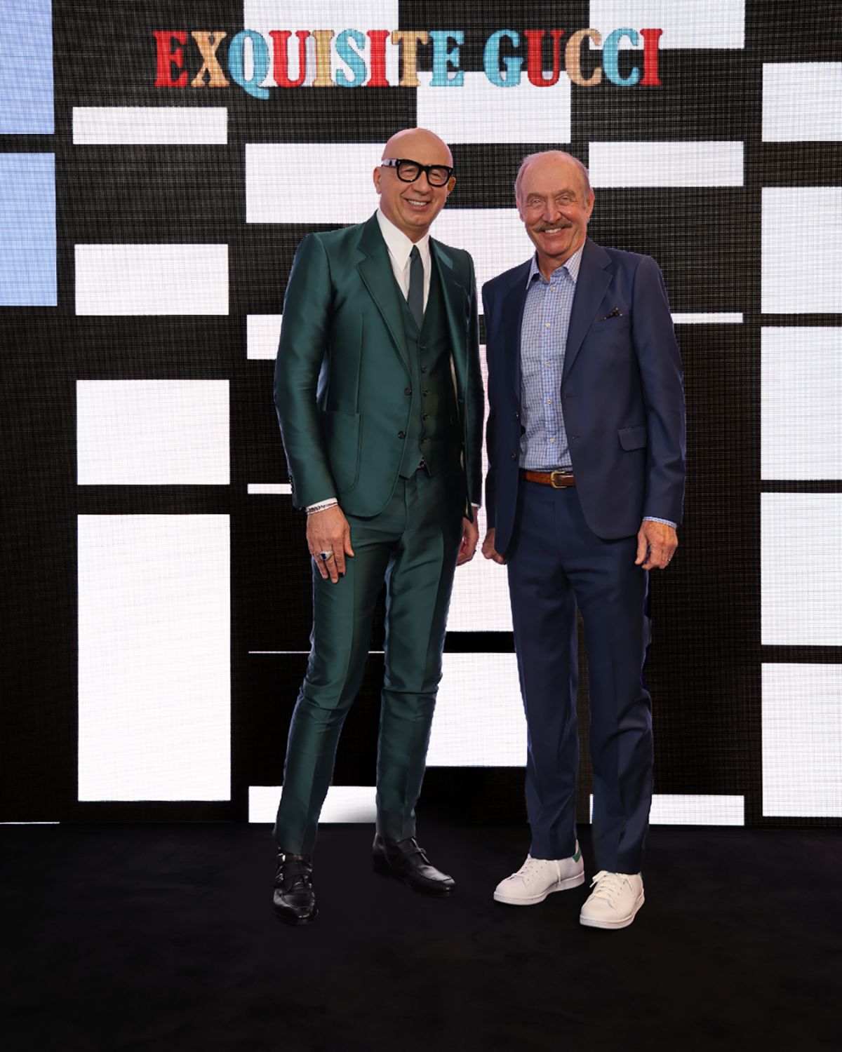 MILAN, ITALY - FEBRUARY 25: Marco Bizzarri and Stan Smith arrive at the Gucci show during Milan Fashion Week Fall/Winter 2022/23 on February 25, 2022 in Milan, Italy. (Photo by Vittorio Zunino Celotto/Getty Images for Gucci)