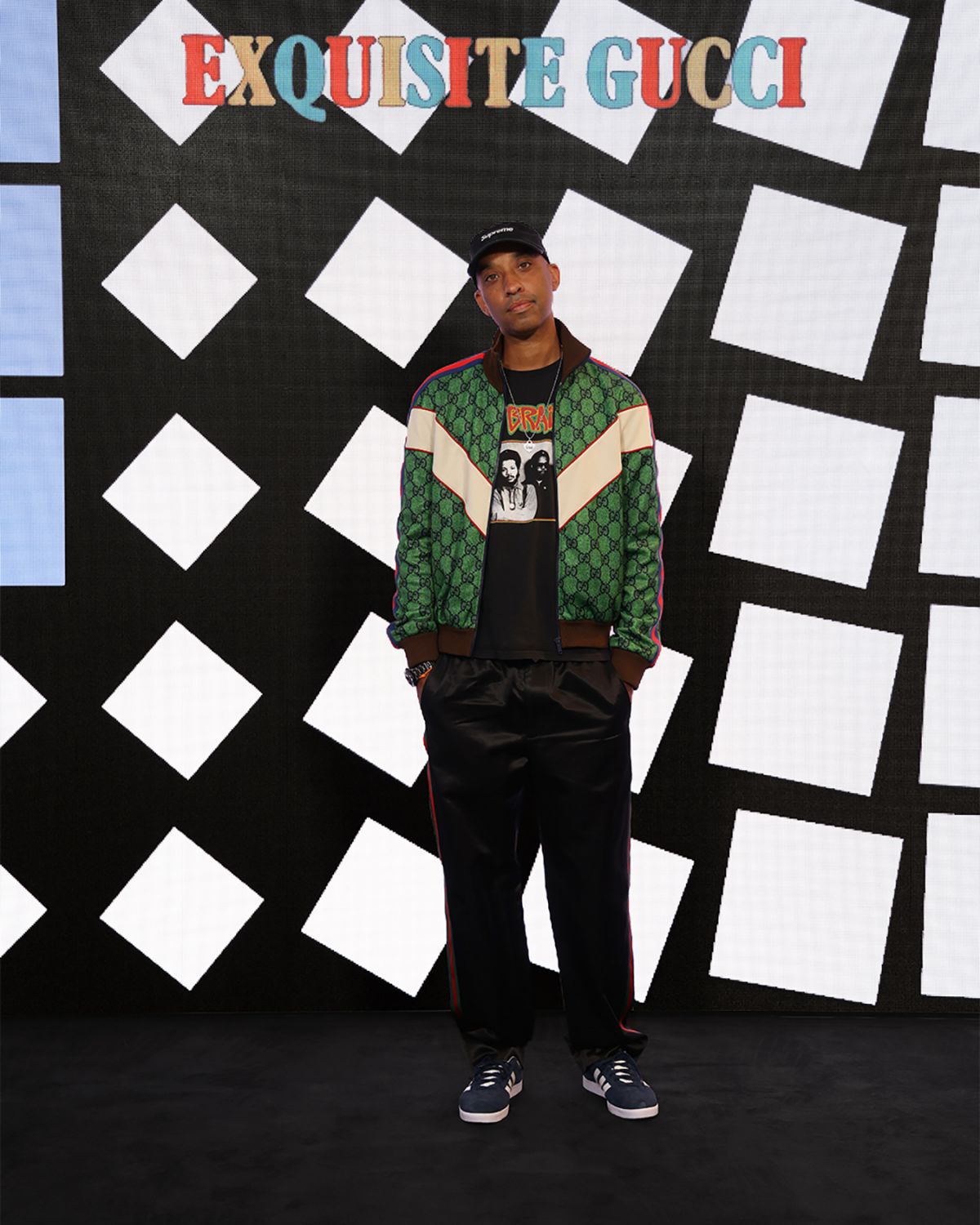 MILAN, ITALY - FEBRUARY 25: Atiba Jefferson arrives at the Gucci show during Milan Fashion Week Fall/Winter 2022/23 on February 25, 2022 in Milan, Italy. (Photo by Vittorio Zunino Celotto/Getty Images for Gucci)