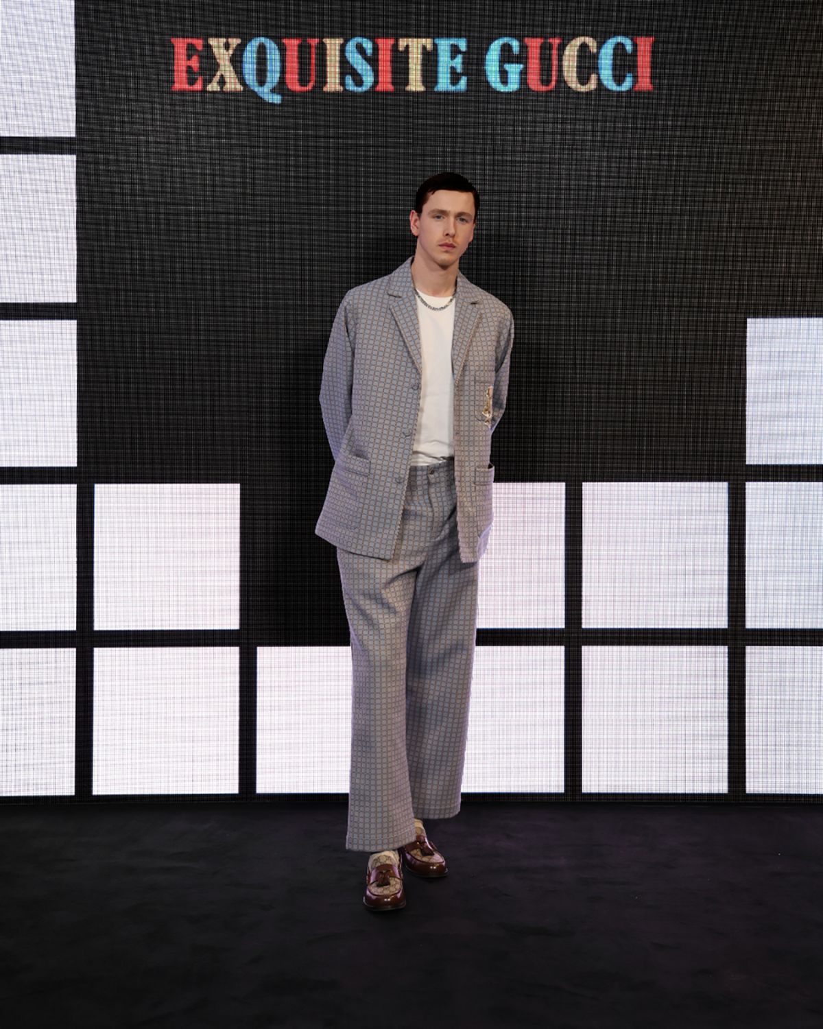 MILAN, ITALY - FEBRUARY 25: Harry Dickinson arrives at the Gucci show during Milan Fashion Week Fall/Winter 2022/23 on February 25, 2022 in Milan, Italy. (Photo by Vittorio Zunino Celotto/Getty Images for Gucci)
