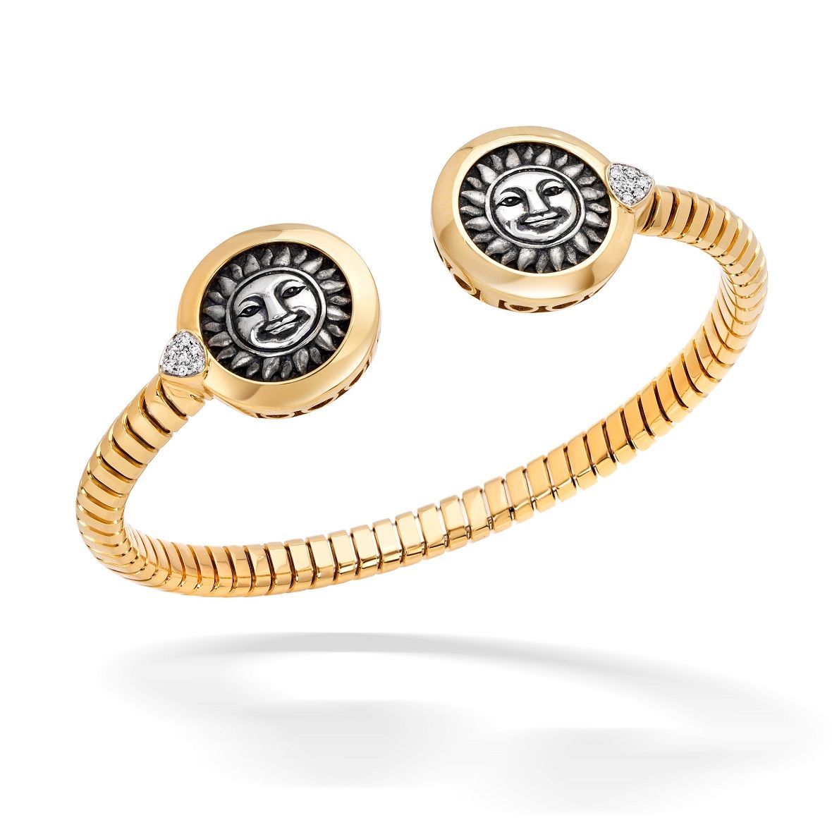 Marina B Soleil Coin Bangle in yellow gold with diamonds