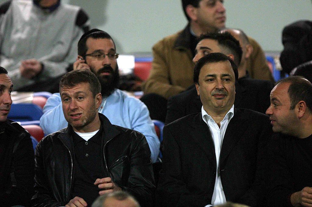 TEL AVIV, ISRAEL - FEBRUARY 6: (ISRAEL OUT) Chelsea football club owner Roman Abramovich, second left, and Lev Leviev, second right, a former Russian Jewish tycoon who recently purchased the Hapoel Tel Aviv football club, watch CSKA Moscow play Shakhtar Donetsk during a US$2 million tournament between four of the top teams from Russia and Ukraine, February 6, 2006 at Bloomfield stadium in Tel Aviv, Israel. Abramovich played a role in bringing the pre-season event to Israel. (Photo by Nir Keidar/Getty Images