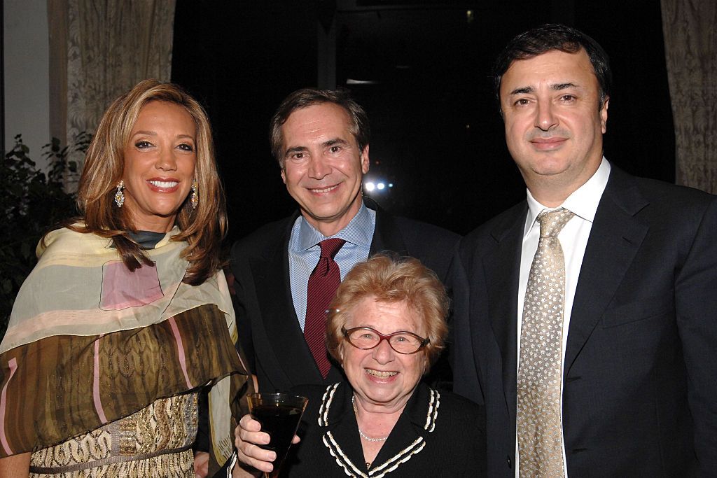NEW YORK CITY, NY - NOVEMBER 13: (L-R) Denise Rich, Thierry Chaunu, Dr. Ruth Westheimer and Lev Leviev attend DENISE RICH Hosts LEVIEV Store Opening At Her Home at Private Residence on November 13, 2007 in New York City. (Photo by PATRICK MCMULLAN/Patrick McMullan via Getty Images)