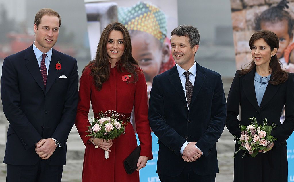 COPENHAGEN, DENMARK - NOVEMBER 02: Prince William, Duke of Cambridge, (L) Catherine, Duchess of Cambridge, (2nd L) Frederik, Crown Prince of Denmark and Crown Princess Mary of Denmark visit the UNICEF Global Supply Centre on November 2, 2011 in Copenhagen, Denmark. The visit is to help maintain the spotlight on the ongoing humanitarian crisis in East Africa, which has left hundreds of thousands of children severely malnourished and at risk of starving to death unless they receive urgent help. The huge supp
