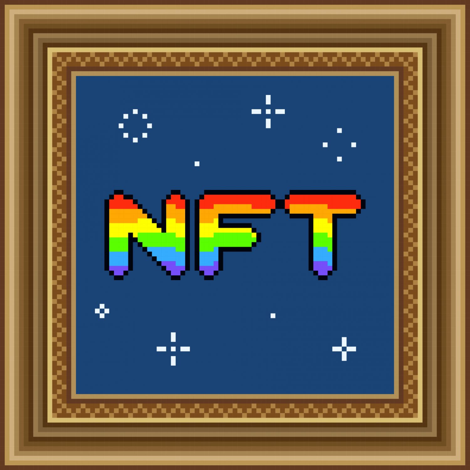 Vector illustration of the word NFT (Non-Fungible Token) in a old decorative frame