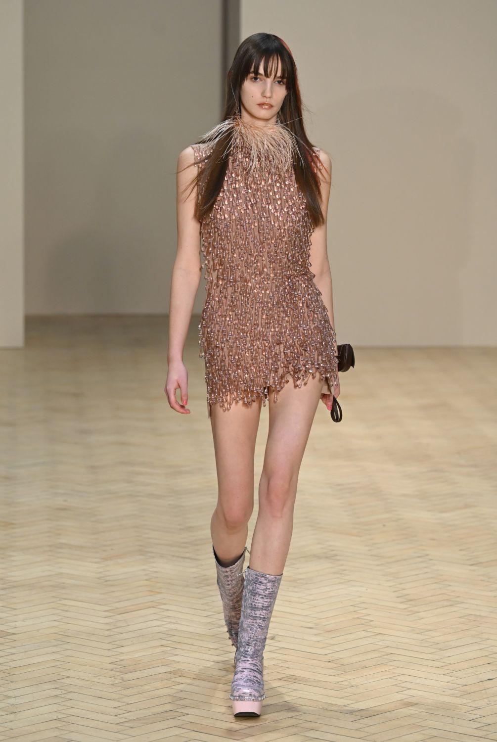 LONDON, ENGLAND - FEBRUARY 20: A model walks the runway at the 16Arlington show during London Fashion Week February 2022 on February 20, 2022 in London, England. (Photo by Joe Maher/BFC/Getty Images for BFC)