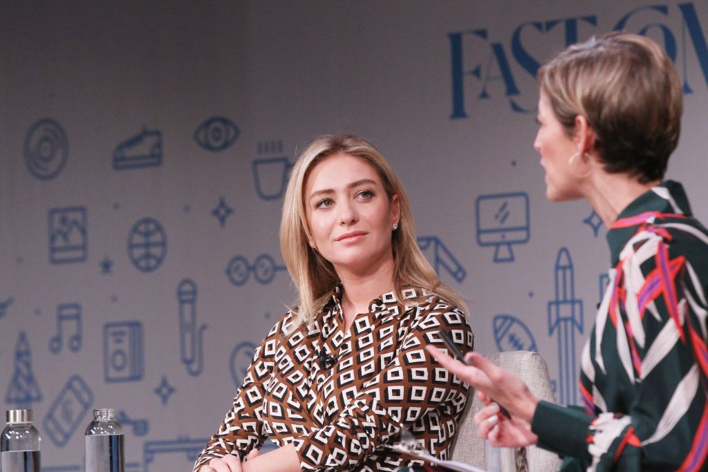 NEW YORK, NY - OCTOBER 25: Founder of Bumble Whitney Wolfe Herd (L) and Cindi Leive speak onstage for Pioneers With Purpose: Entrepreneurship and Empowerment With the Founders of Bumble and DVF during day 3 of Fast Company Innovation Festival at 92nd Street Y on October 25, 2018 in New York City. (Photo by Bennett Raglin/Getty Images for Fast Company)