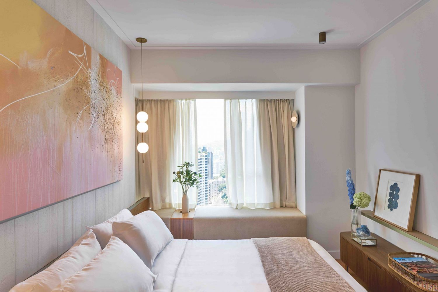 Designed by interior designer James JJ Acuña, this colourful bedroom located in the Mid-Levels enclave in Hong Kong is a picture of calm (Photo: Xu Liang Leon)