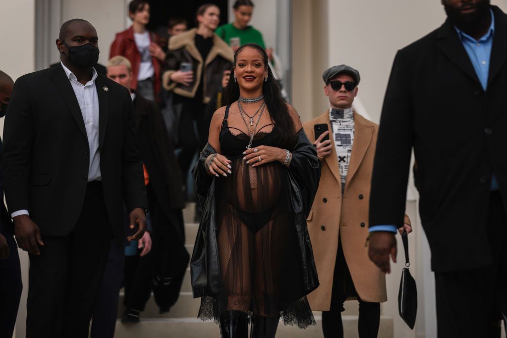 PARIS, FRANCE - MARCH 01: Rihanna is seen outside the Dior show, during Paris Fashion Week - Womenswear F/W 2022-2023, on March 01, 2022 in Paris, France (Photo by Jeremy Moeller/Getty Images)