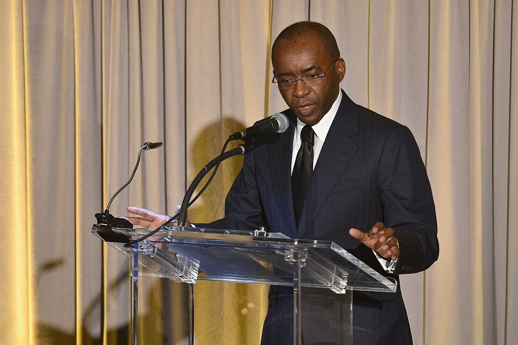 NEW YORK, NY - NOVEMBER 04: Honoree, Founder & Executive Chairman, Econet Wireless Strive Masiyiwa speaks onstage at the Annual Freedom Award Benefit hosted by the International Rescue Committee at the Waldorf Astoria Hotel on November 4, 2015 in New York City. (Photo by Bryan Bedder/Getty Images for International Rescue Committee)