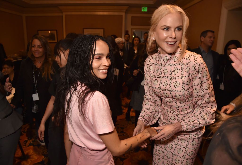 PASADENA, CA - FEBRUARY 08: Actors Nicole Kidman and Zoe Kravitz (L) are seen prior to the "Big Little Lies" panel of the HBO portion of the 2019 Winter TCA on February 8, 2019 in Pasadena, California. (Photo by Jeff Kravitz/FilmMagic for HBO)