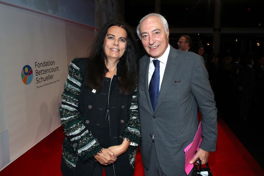 PARIS, FRANCE - OCTOBER 03: President of the Bettencourt Schueller Foundation, Francoise Bettencourt Meyers and her husband Vice President of the Bettencourt Schueller Foundation, Jean-Pierre Meyers attend the 20th Liliane Bettencourt Prize For "L'Intelligence de ma Main" at Salle Wagram on October 03, 2019 in Paris, France. (Photo by Bertrand Rindoff Petroff/Getty Images for Fondation Bettencourt-Schueller)